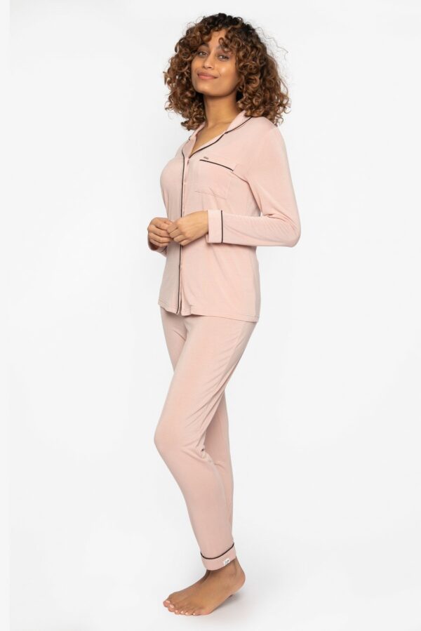 side view of Pretty You London Bamboo Pyjamas in Pink