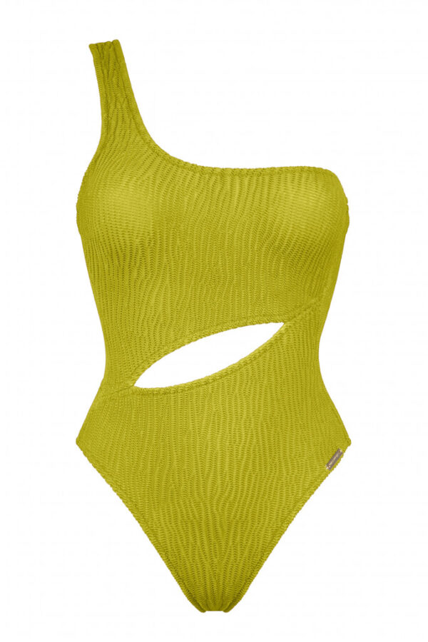 buy the Watercult Textured Basics Asymmetric Swimsuit in Lime Drops
