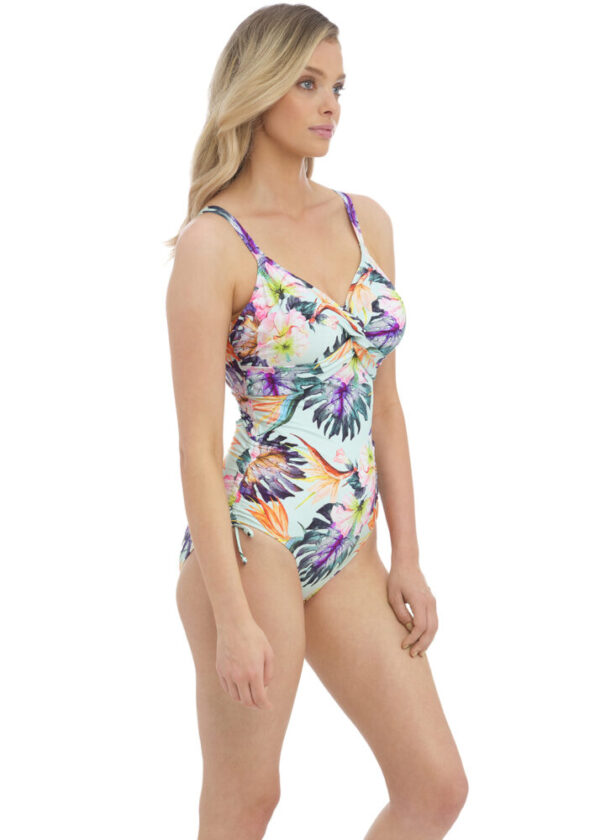 side view of Fantasie Paradiso Twist Front Swimsuit in Soft Mint