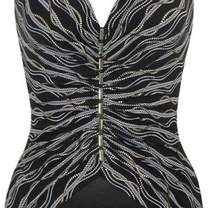 close up of Miraclesuit Linked In Charmer Swimsuit in Black Multi