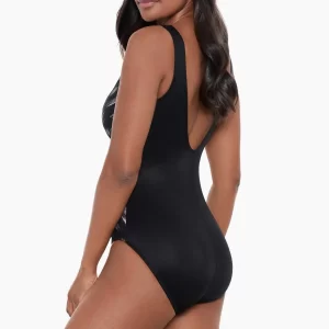 side view of Miraclesuit Bronze Reign Charmer Swimsuit Black Multi